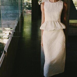 Zara Textured Peplum Top and Midi Skirt Soft Gold NWT Large CoOrd Set